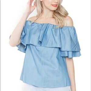 Sugar Lips Kaia Off The Shoulder Chambray Top S